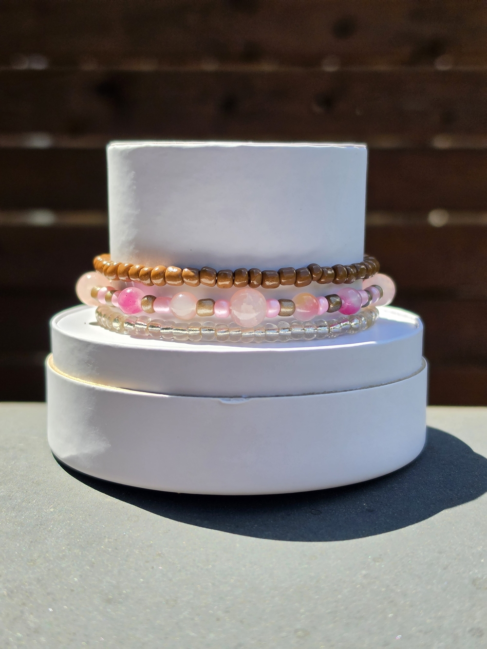 Stackable Pink & Gold Beaded Bracelet Set